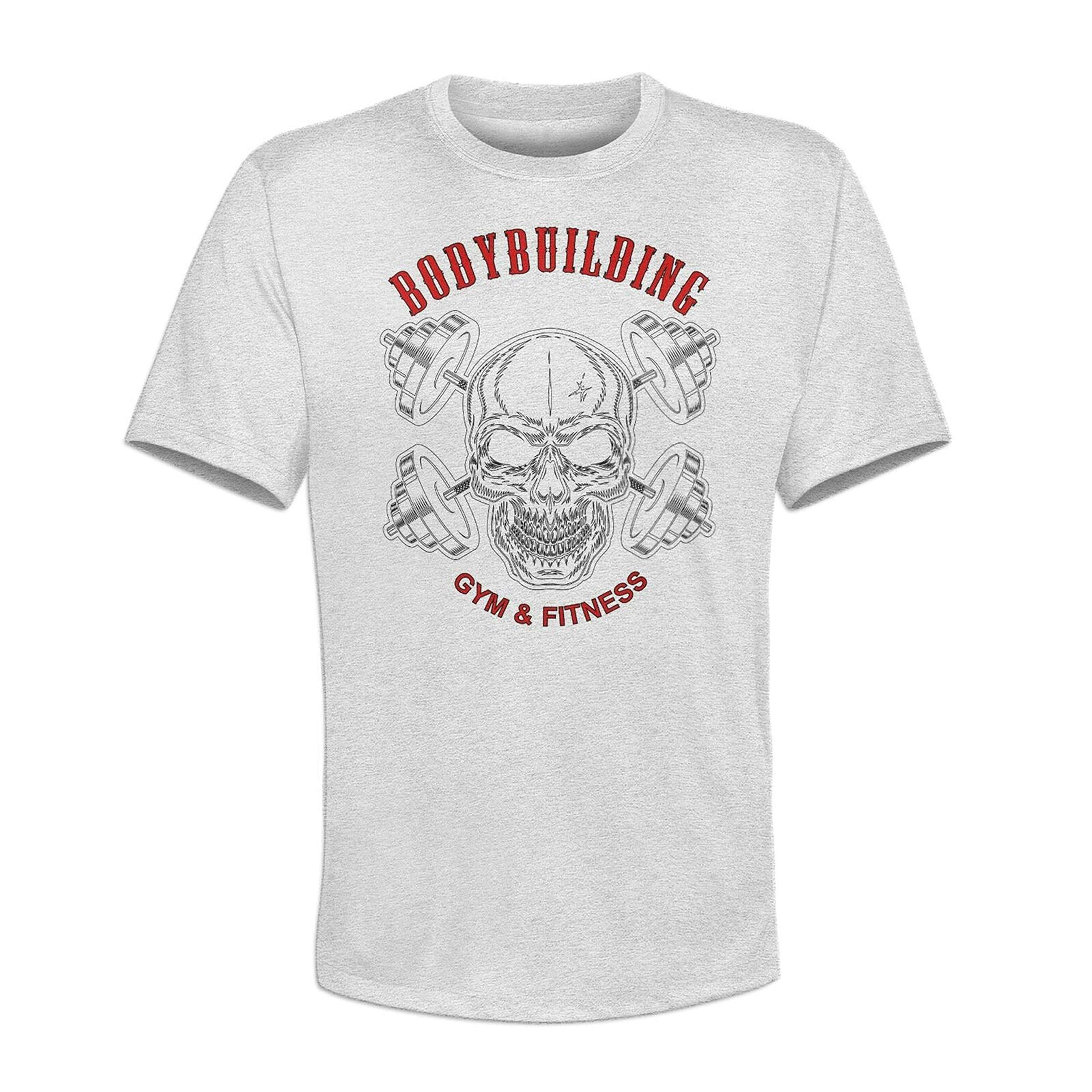 T-Shirt Bodybuilding Herren Gym Fitness Totenkopf Skull Hanteln Sport