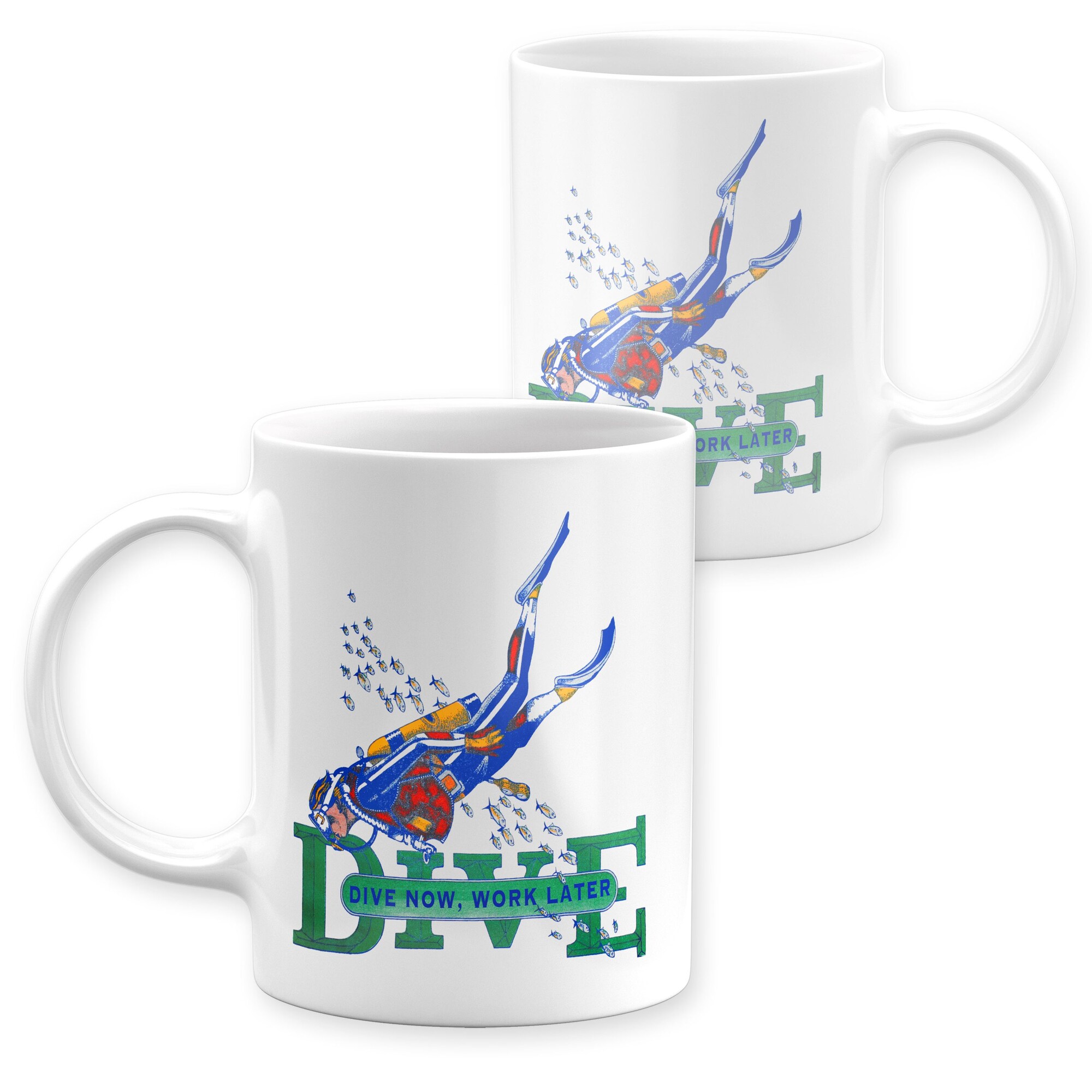 Tasse Dive Now Work Later Design Becher Scuba Diver Taucher
