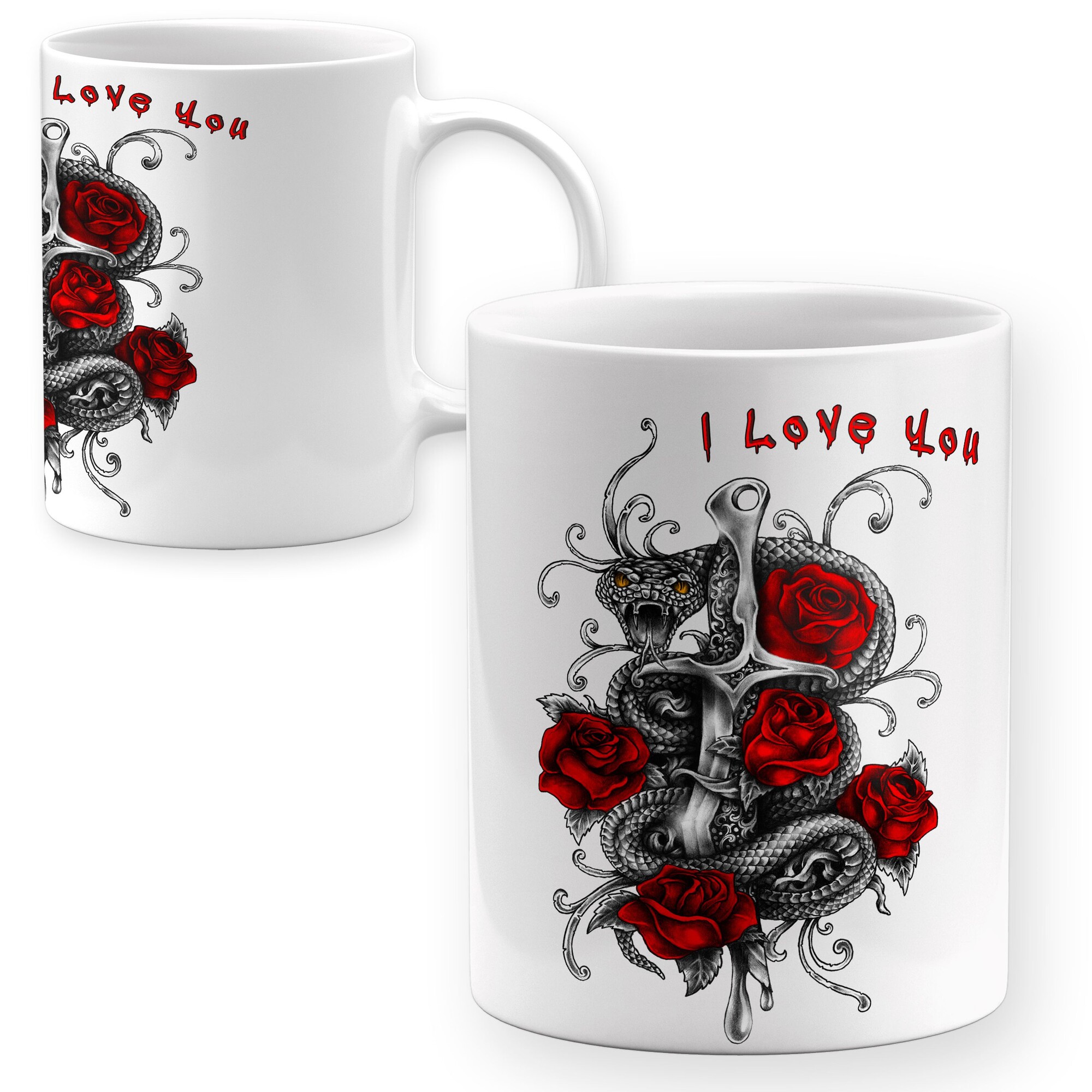 Tasse I Love You Design Becher Gothic Tattoo Schlange Rosen