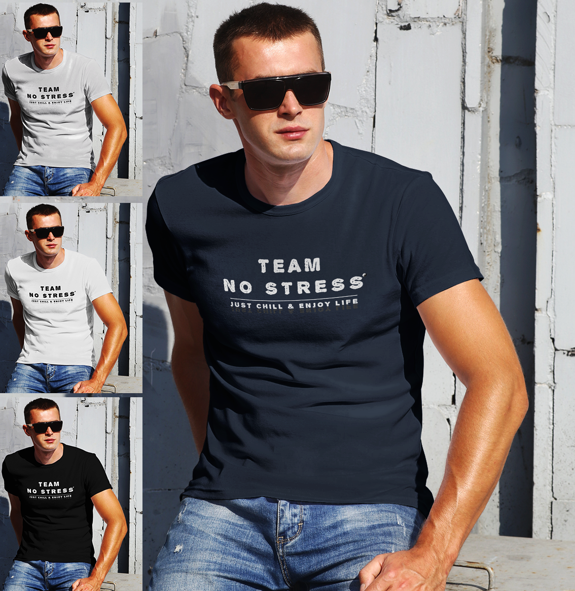 T-Shirt No Stress Team No Work Enjoy Life Chill XS bis 5XL