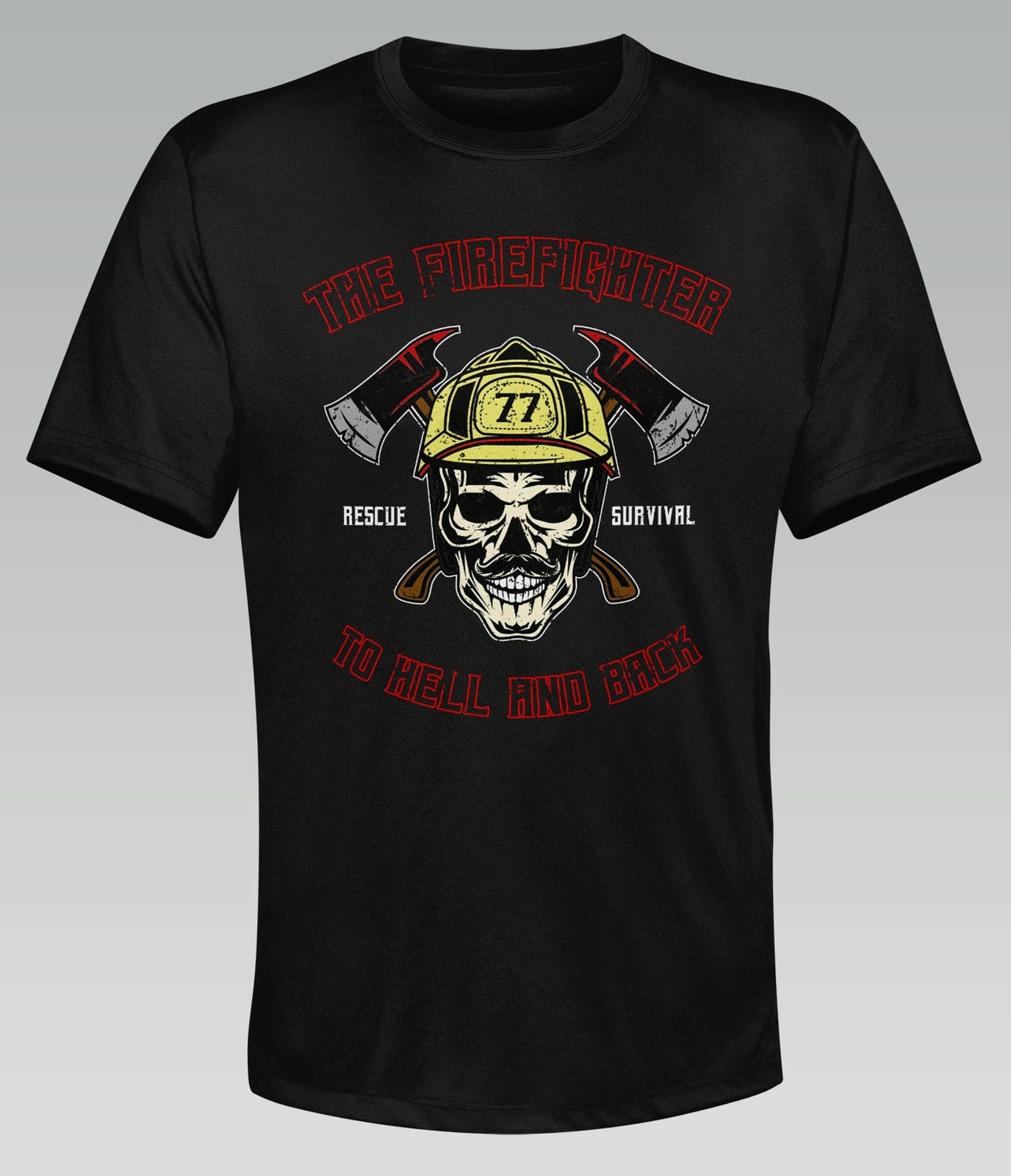 T-Shirt Firefighter Skull Totenkopf Feuerwehr Rettungsdienst Black