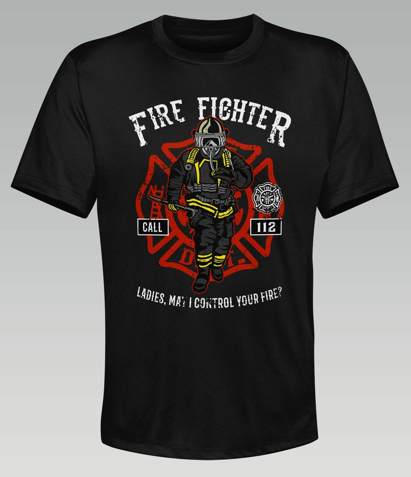 T-Shirt Firefighter für Männer Feuerwehr Rettungsdienst schwarz