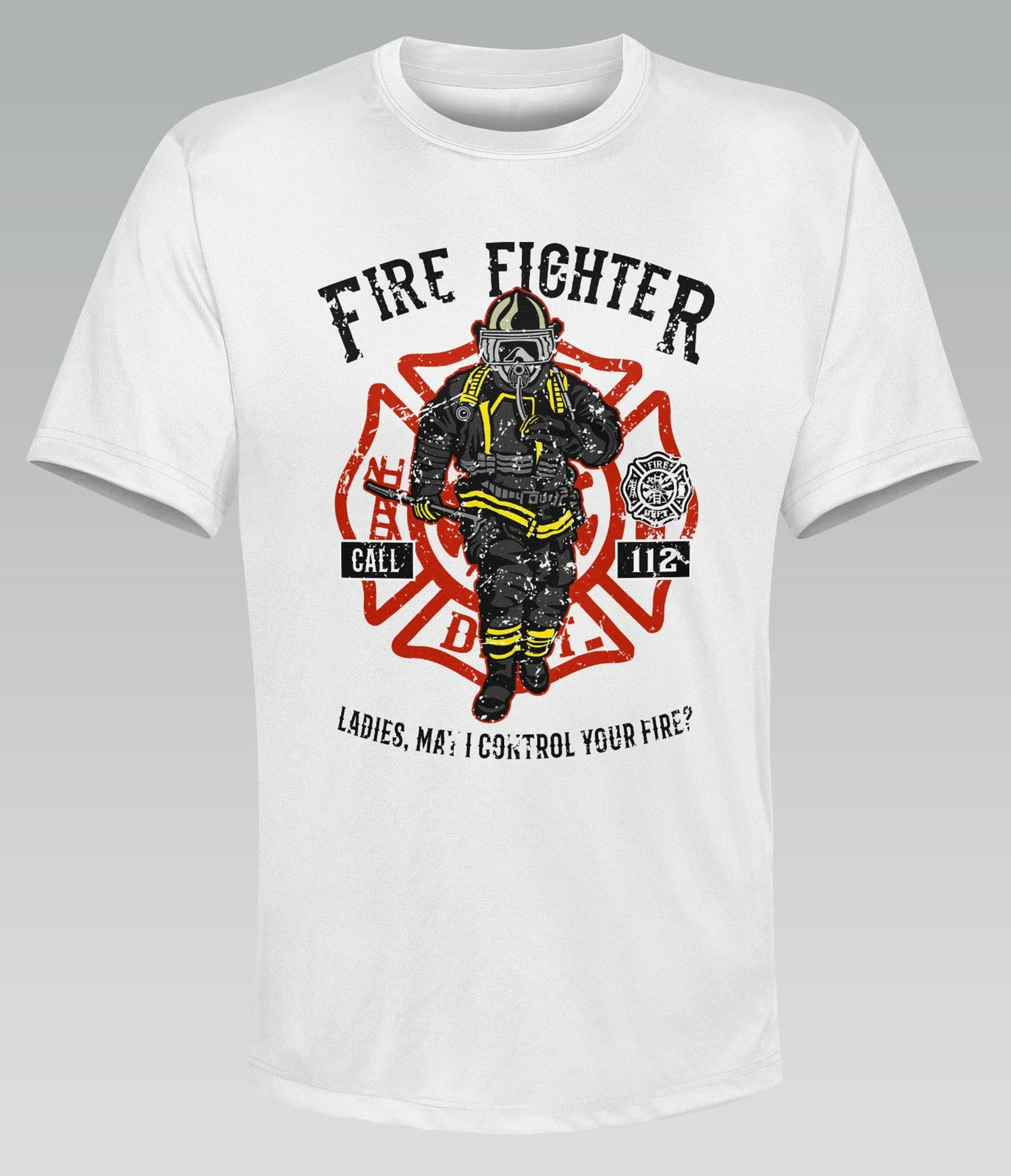 T-Shirt Firefighter für Männer Feuerwehr Rettungsdienst Weiss