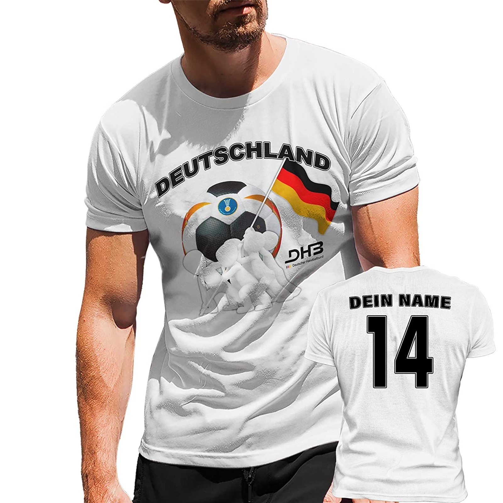 T-Shirt Handball Deutschland Wunschtext Trikot Weiss auch Übergrösse bis 5XL