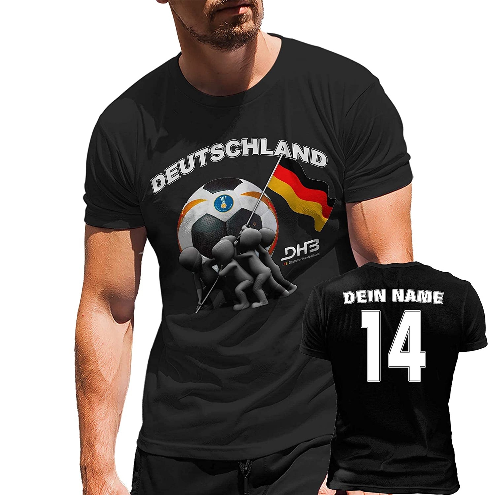 T-Shirt Handball Deutschland Wunschtext Trikot Schwarz auch Übergrösse bis 5XL