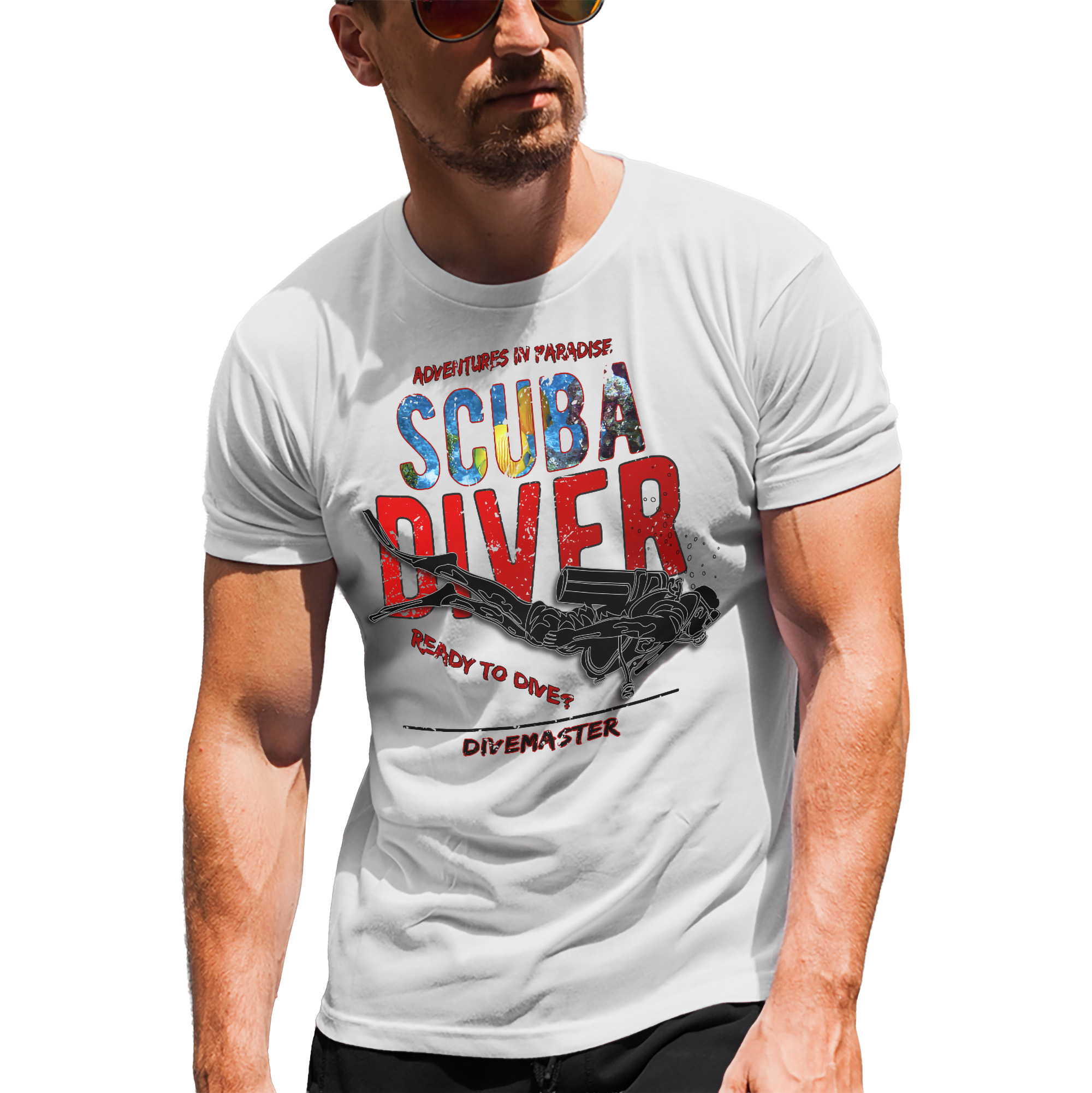 T-Shirt Scuba Diver Divemaster Herren, Sporttaucher Brevet Wunschtext