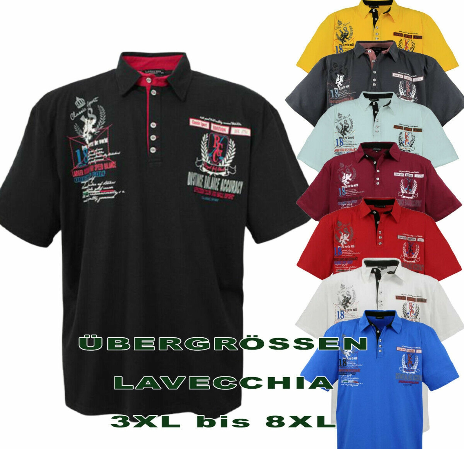 Lavecchia Poloshirt Nr. 2038 – Übergröße 3XL-7XL, Einzelstücke in 4 Farben