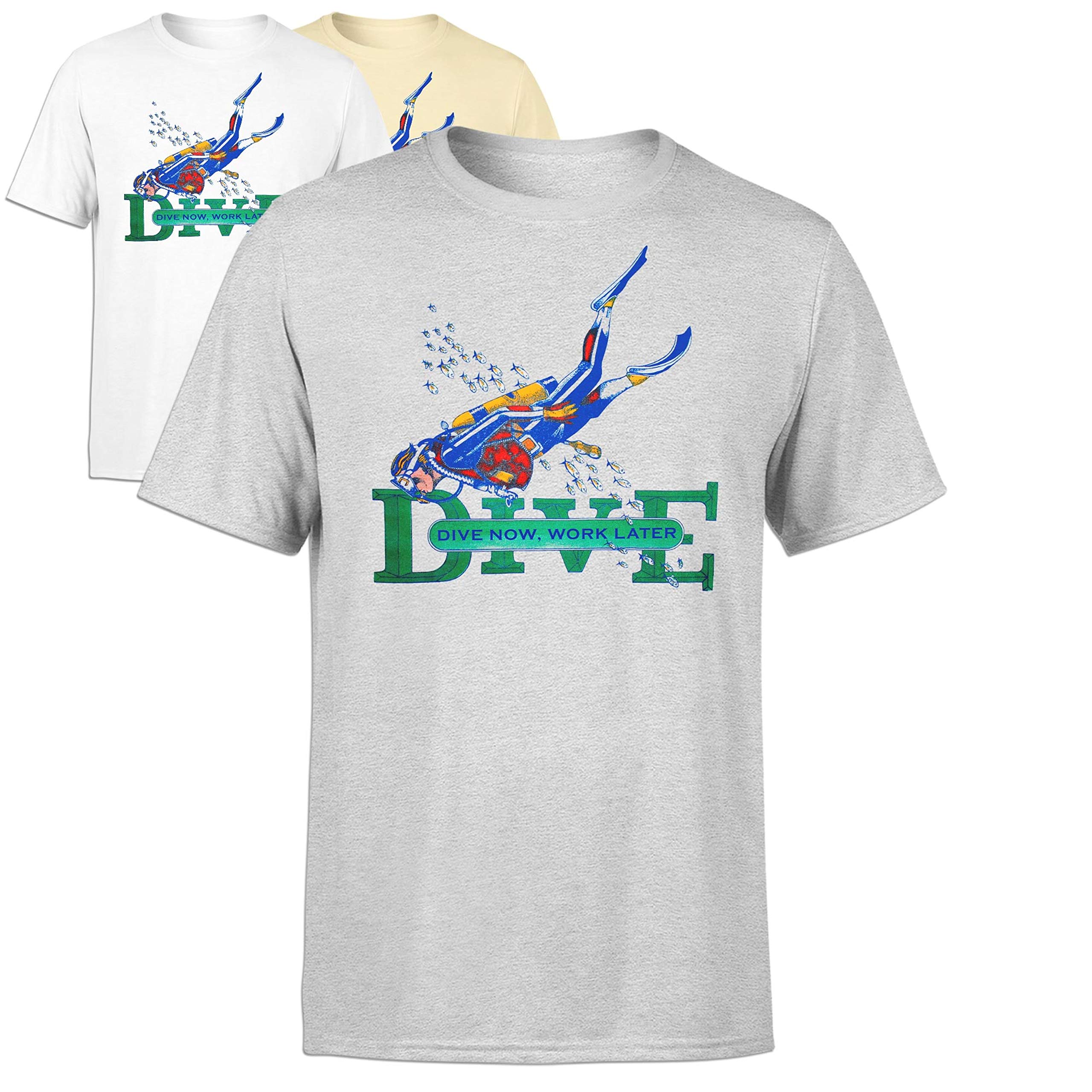 T-Shirt Taucher Dive Now Work Later Scuba Diver